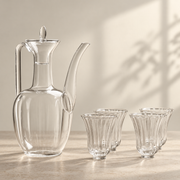 Glass ewer + 4 Hua Shen fluted cups