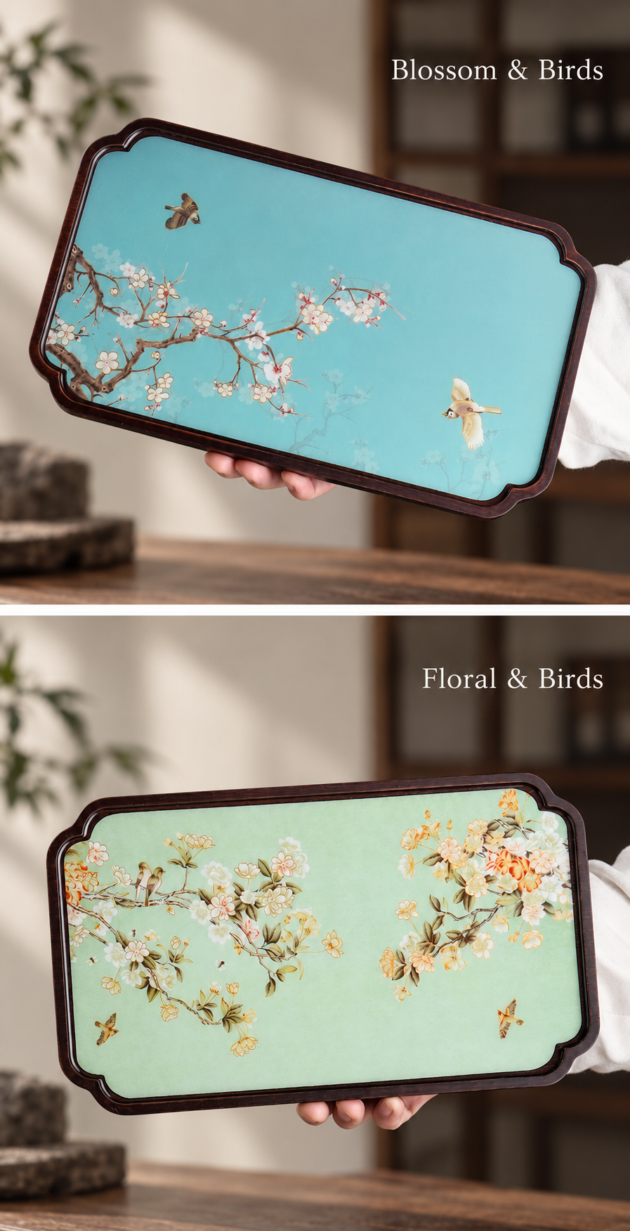Two patterned trays