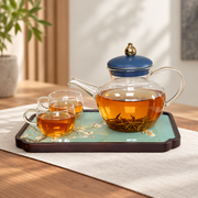 Hua Qing / blue lid / 2 glass cups / Blossom & Birds tray