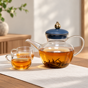 Hua Qing / blue lid / 2 glass cups