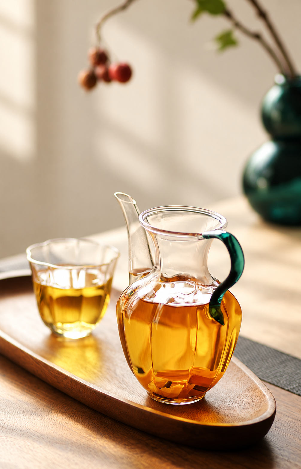 Green handle, amber tea