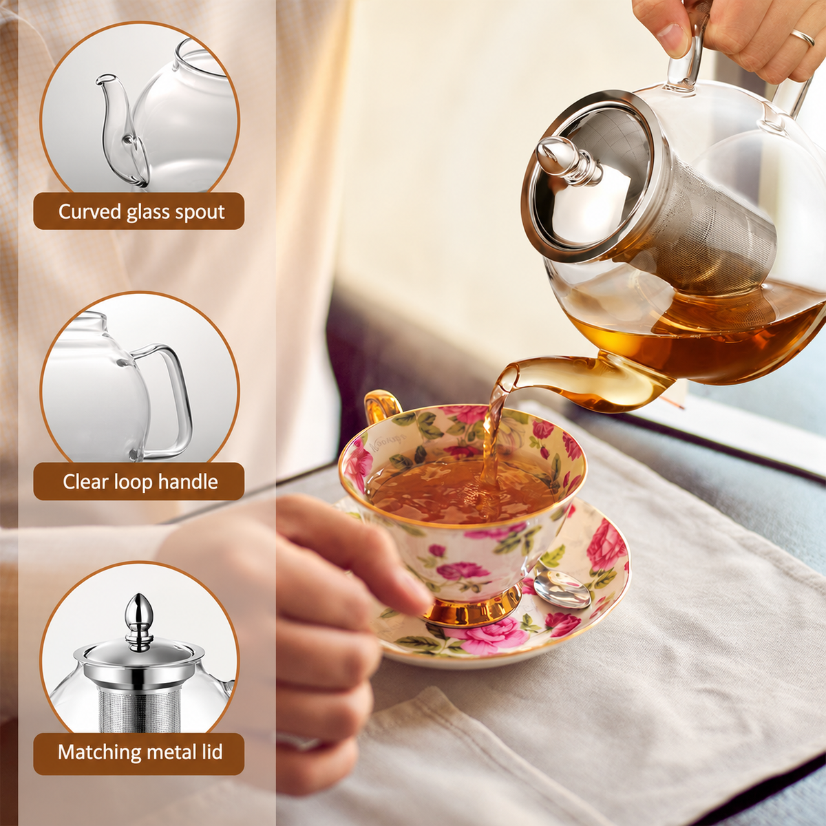 Glass Teapot with Removable Metal Infuser — image 5