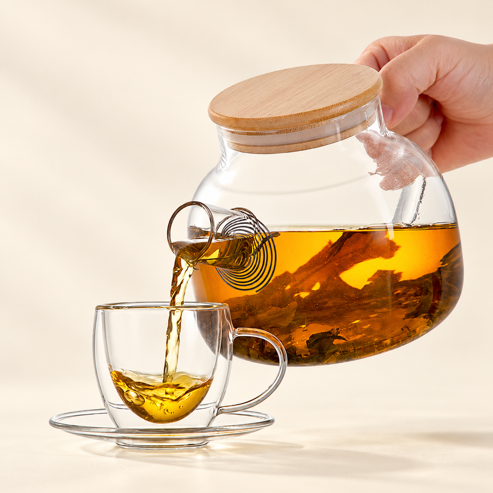 Bamboo-Lid Glass Teapot — image 1