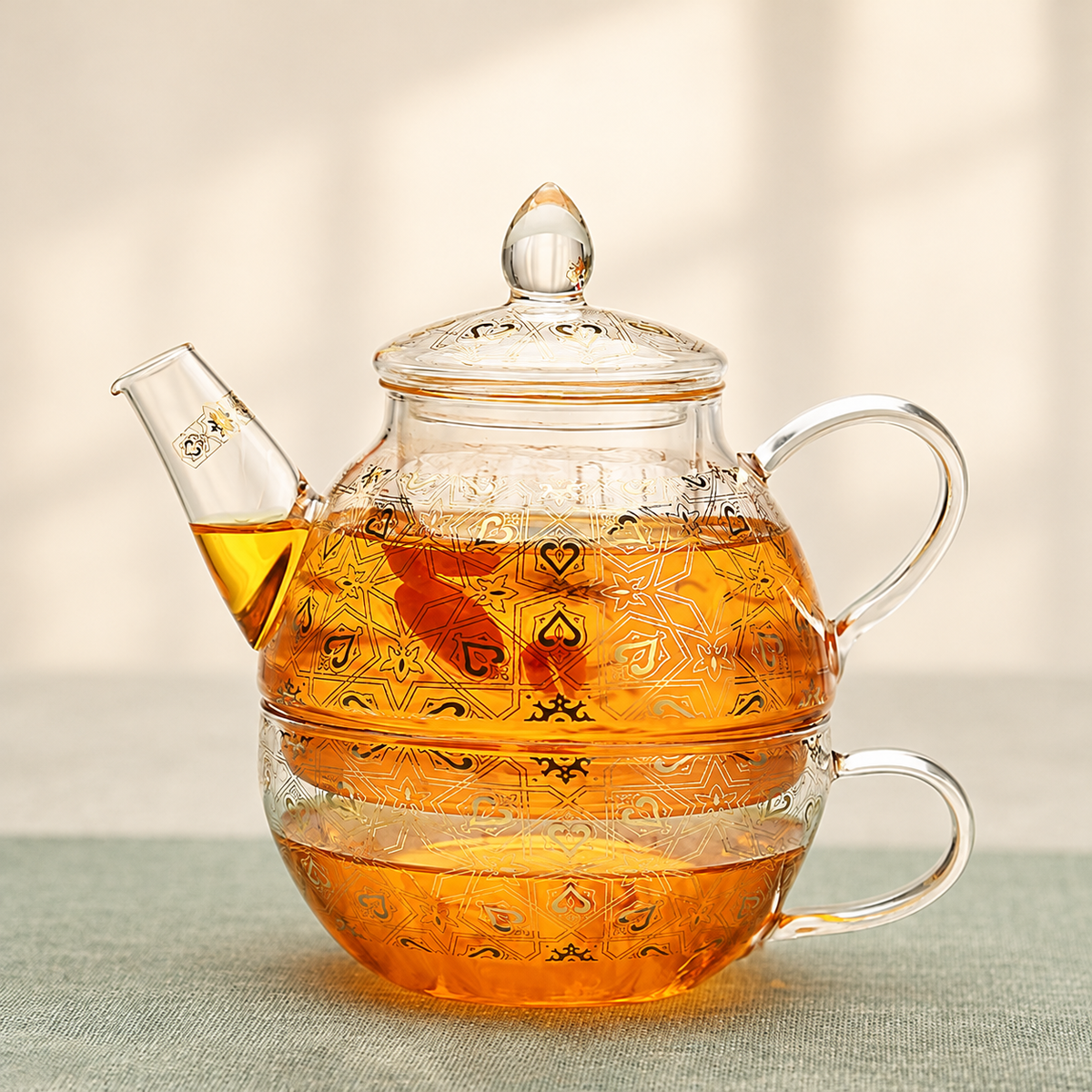 Gold-Patterned Glass Tea-for-One Set — image 2
