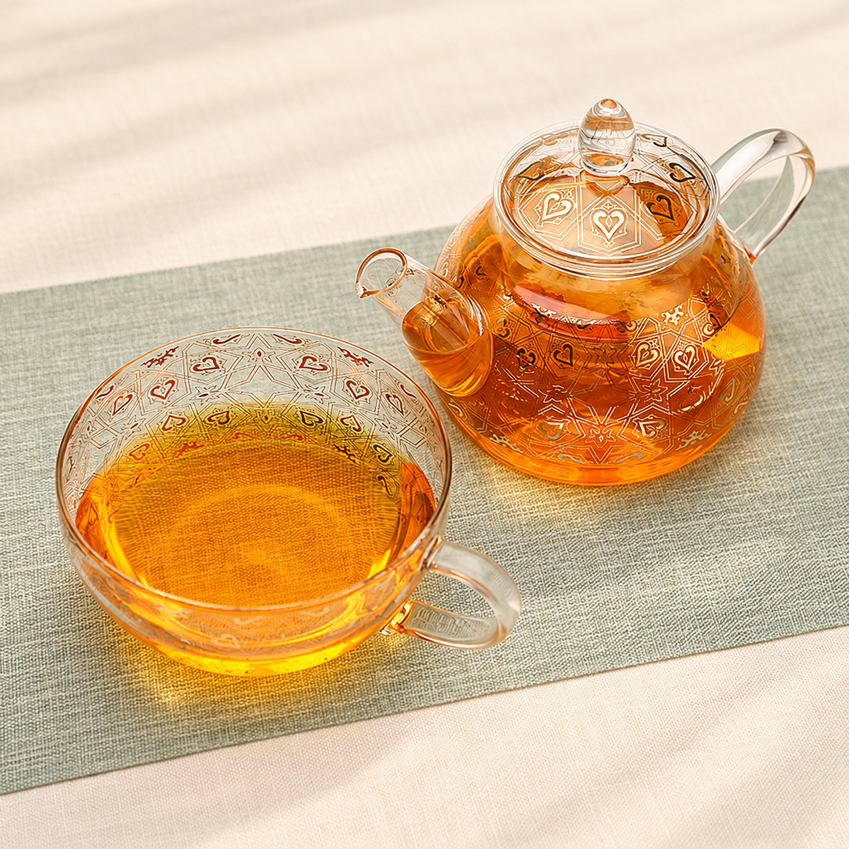 Gold-Patterned Glass Tea-for-One Set — image 4