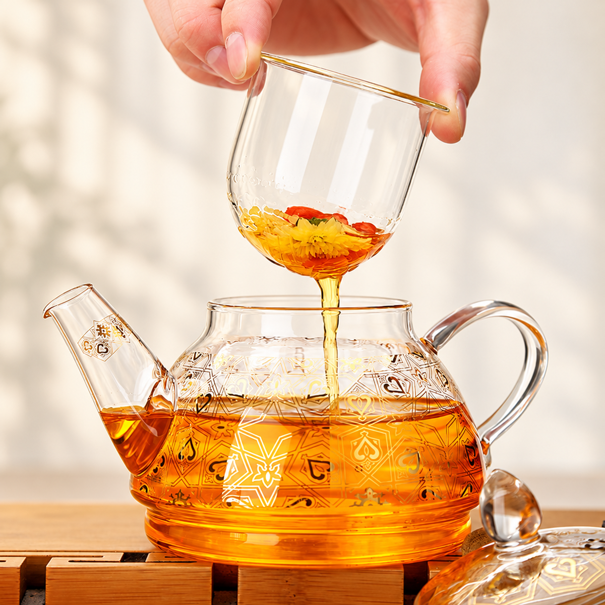 Gold-Patterned Glass Tea-for-One Set — image 5