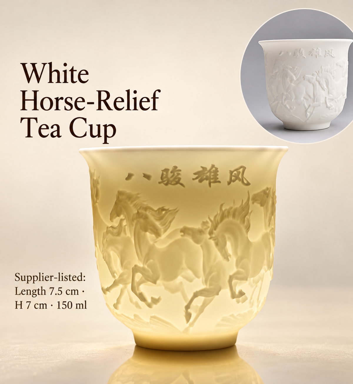 White Horse-Relief Tea Cup