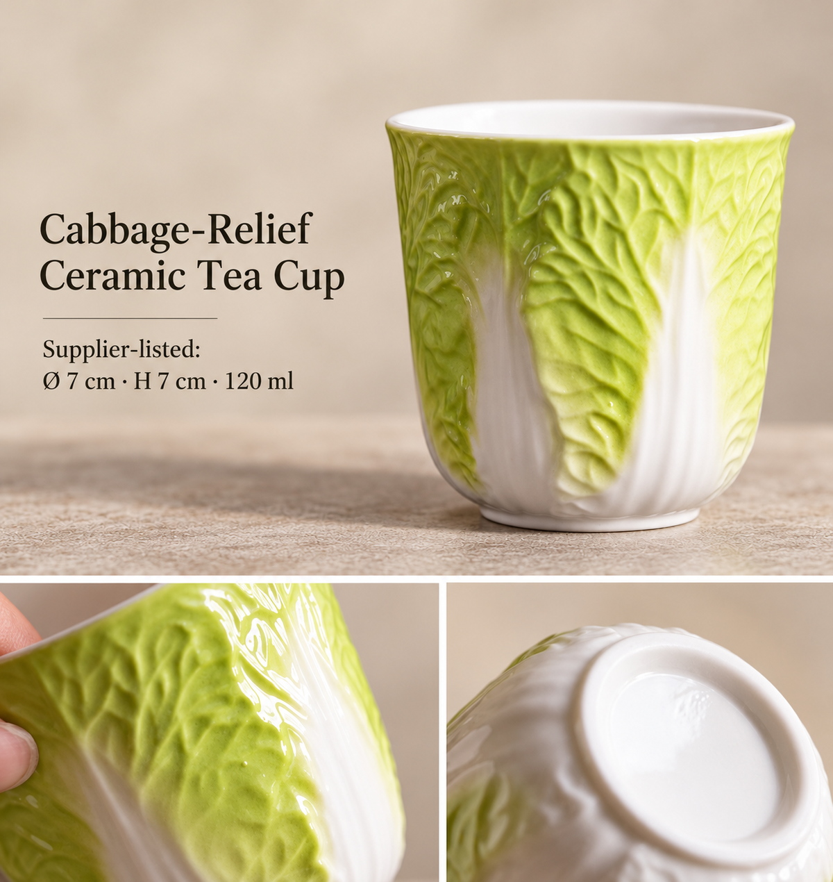 Cabbage-Relief Ceramic Tea Cup