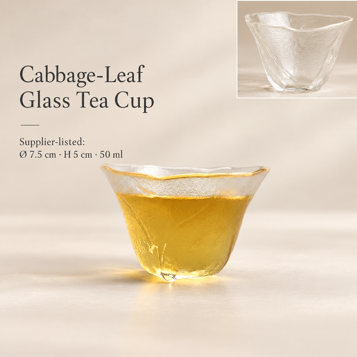 Cabbage-Leaf Glass Tea Cup