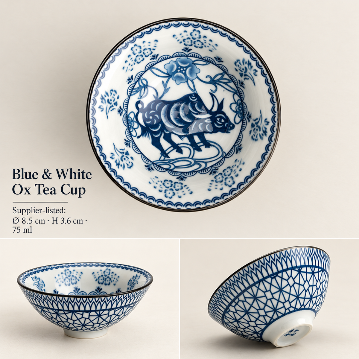 Blue & White Ox Tea Cup