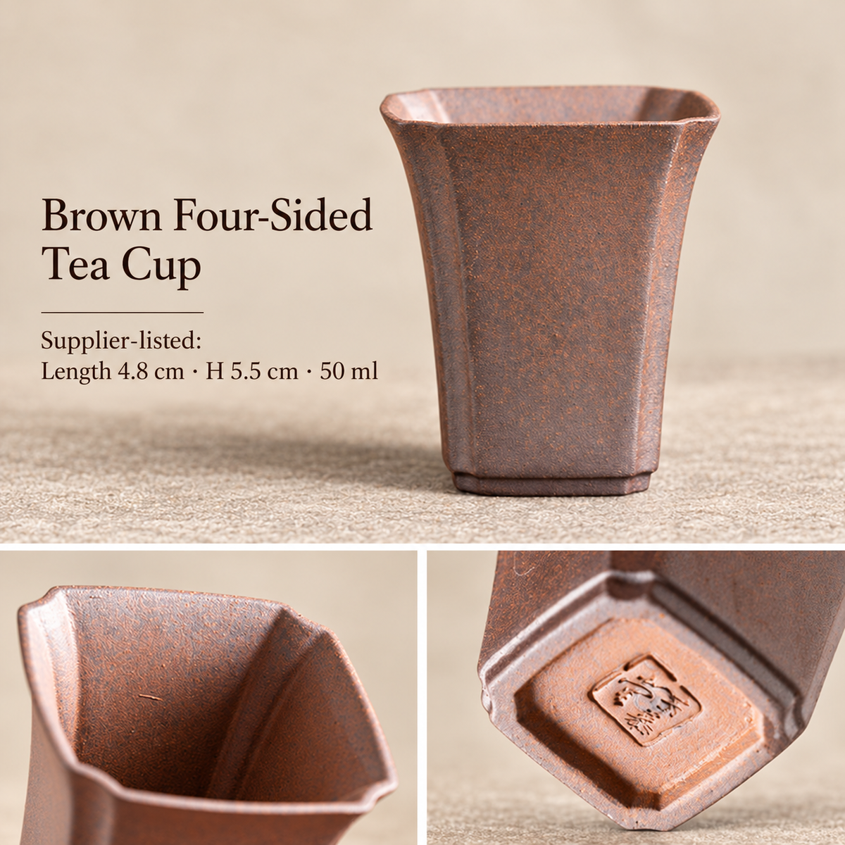 Brown Four-Sided Tea Cup
