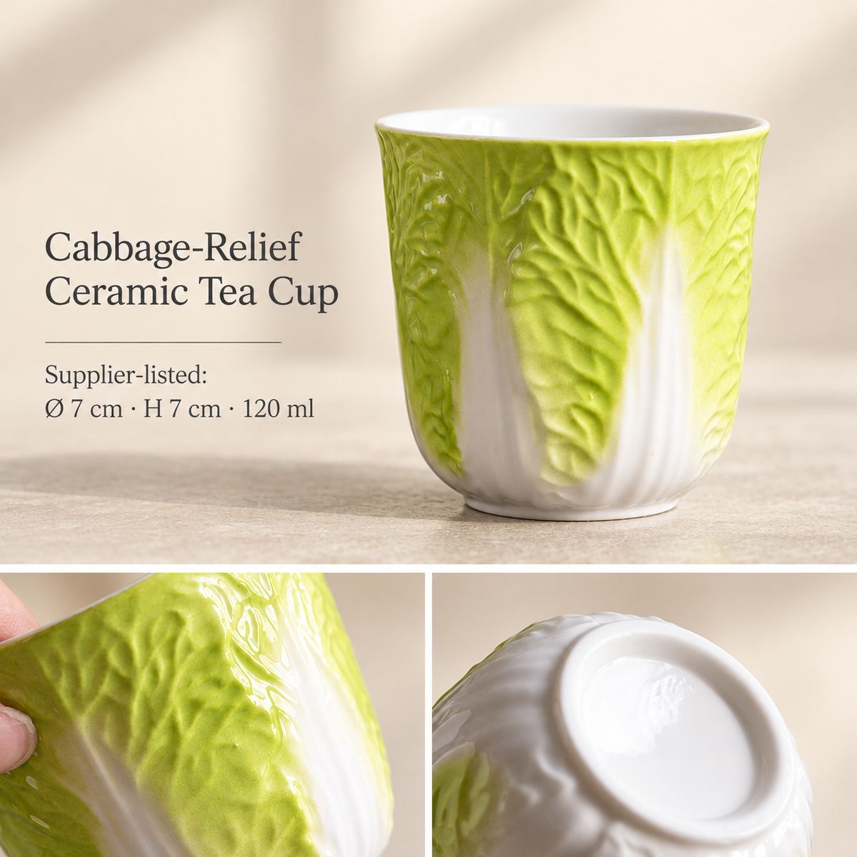 Cabbage-Relief Ceramic Tea Cup