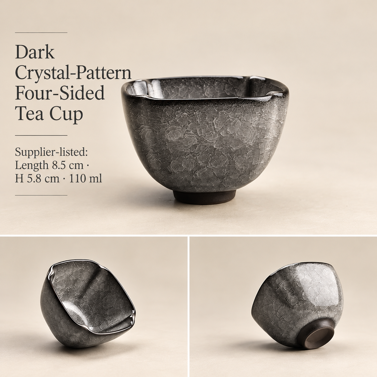 Dark Crystal-Pattern Four-Sided Tea Cup