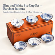 Blue and White Six-Cup Set — Random Patterns