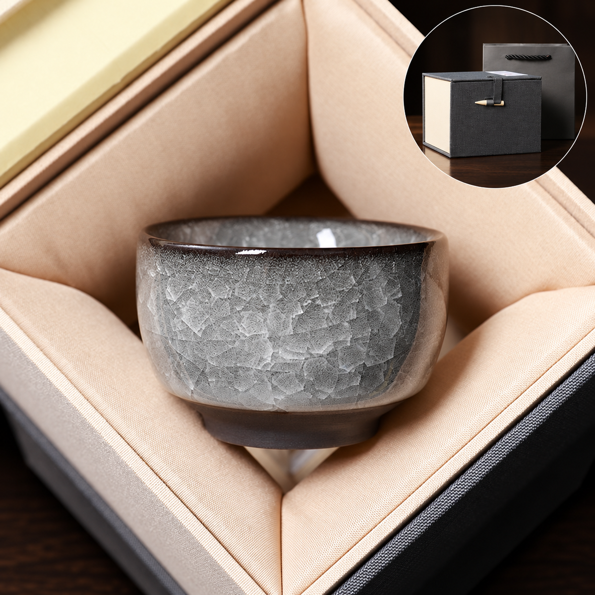 Small straight-rim cup / Single cup in blue-grey box