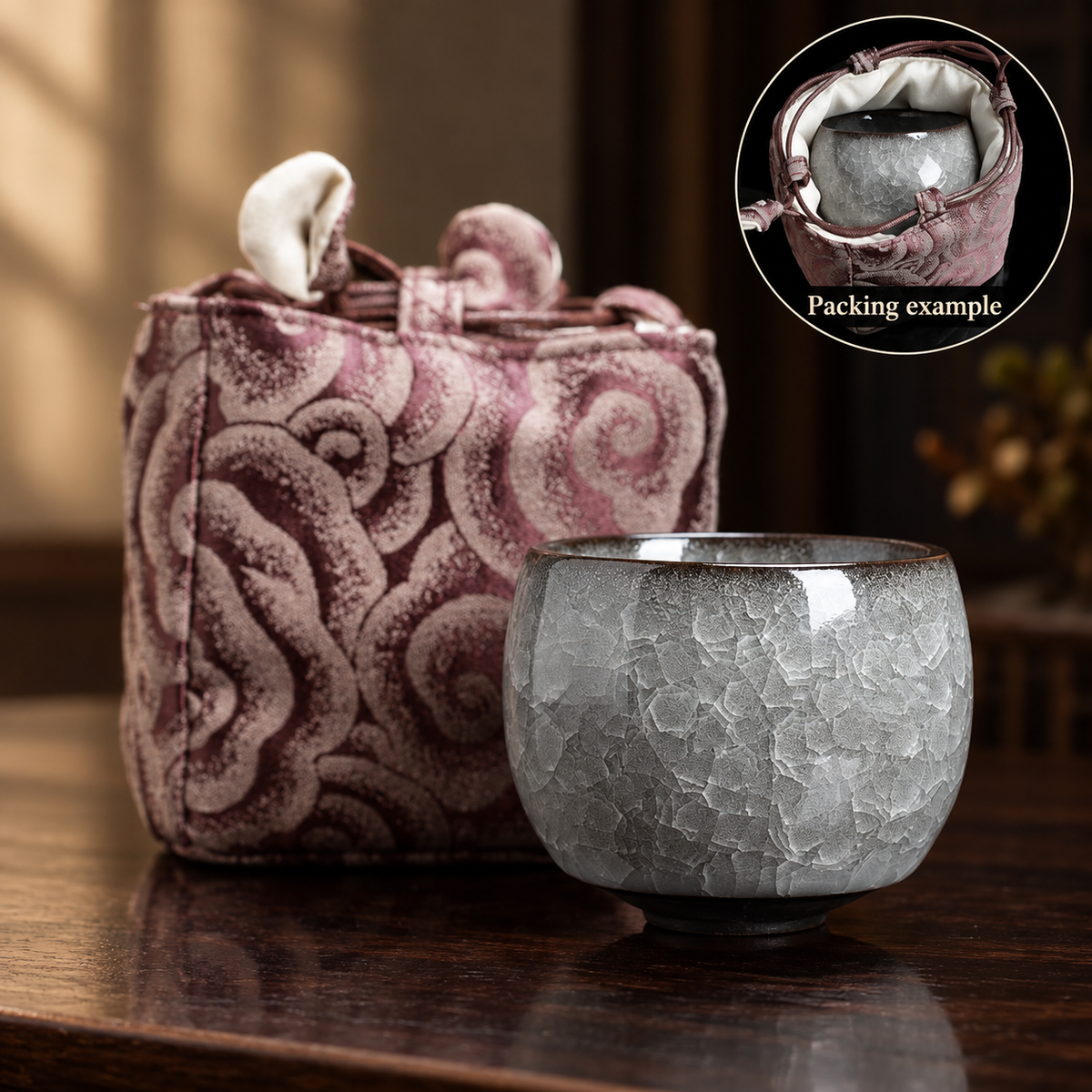 Jufu / Tall rounded cup / Single cup with cloud-pattern pouch
