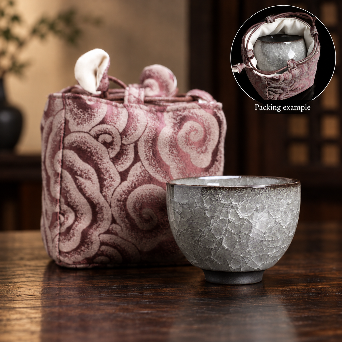Meiren / Bowl cup / Single cup with cloud-pattern pouch