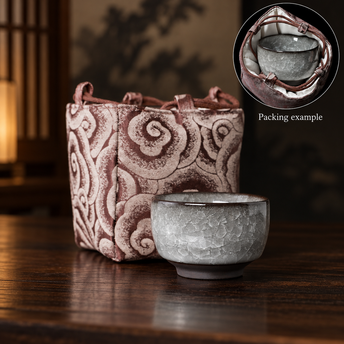 Small straight-rim cup / Single cup with cloud-pattern pouch