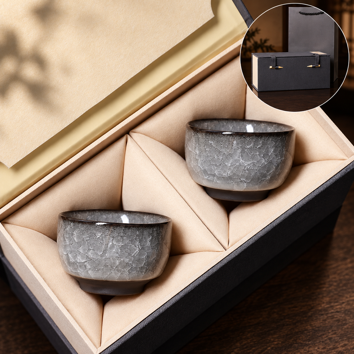 Small straight-rim cup / Two cups in blue-grey box