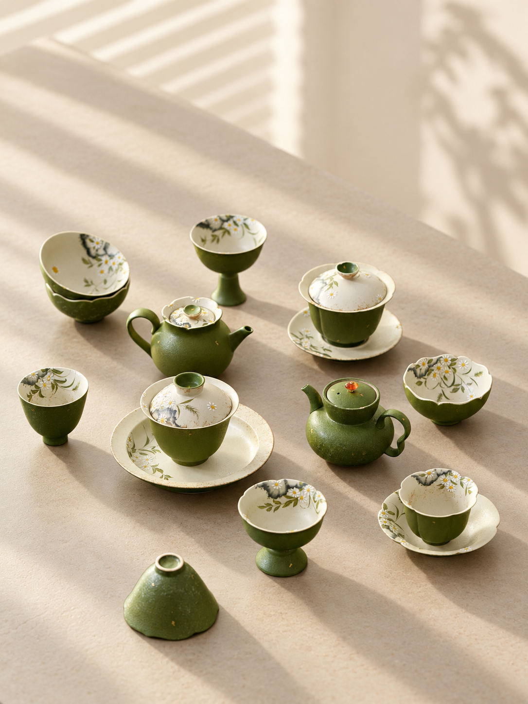Olive Daisy Ceramic Tea Cups & Coordinating Teaware — image 5