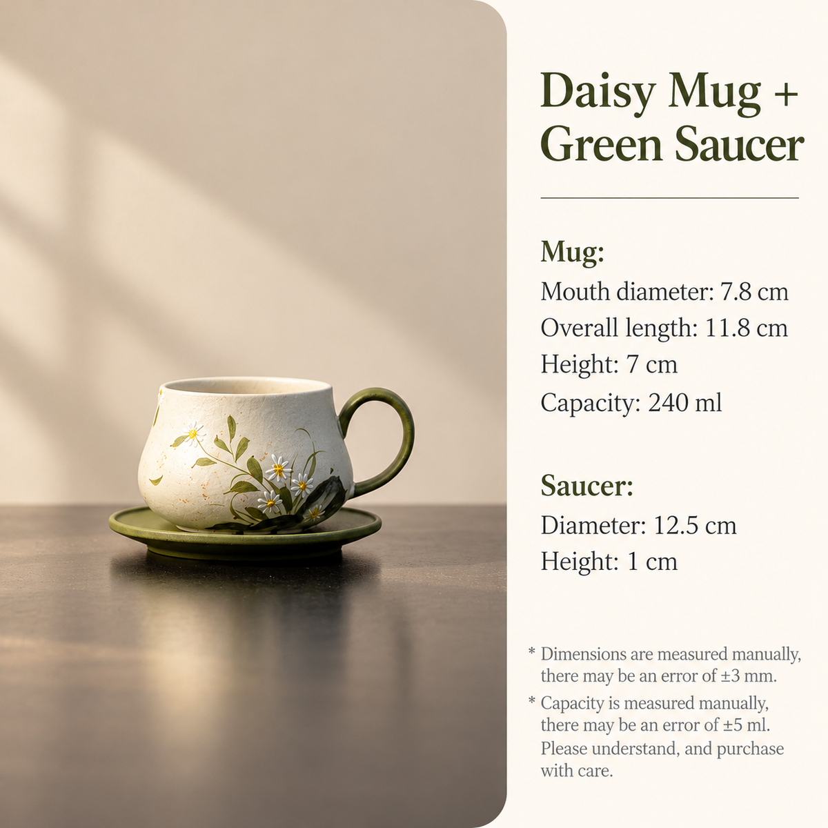 Daisy Mug + Green Saucer