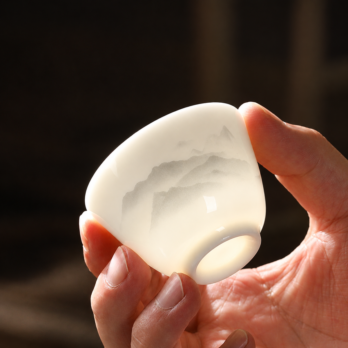 White Porcelain Tea Cups with Quiet Motifs — image 1