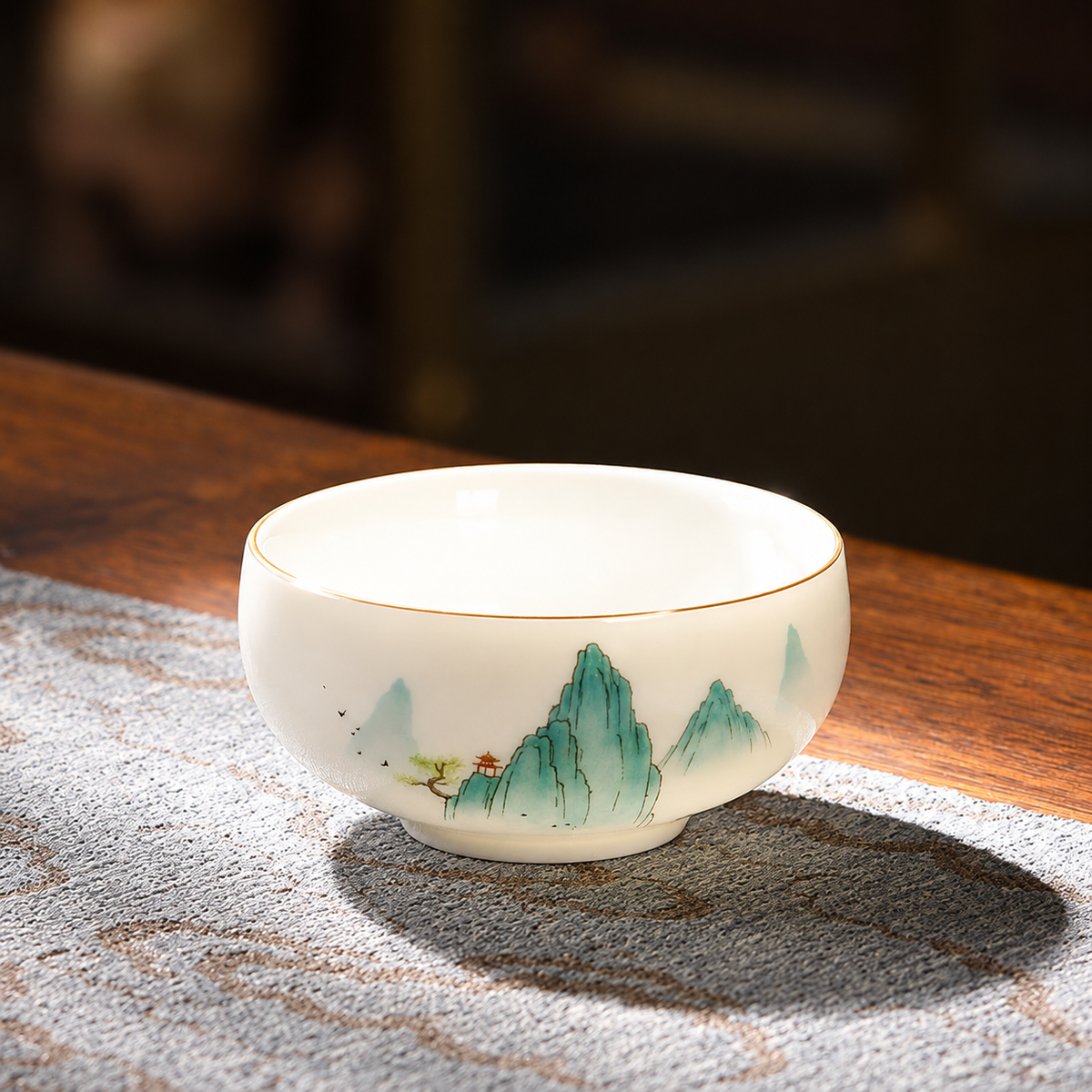 Yuanrong / Cream-white porcelain / Turquoise mountains / Single cup