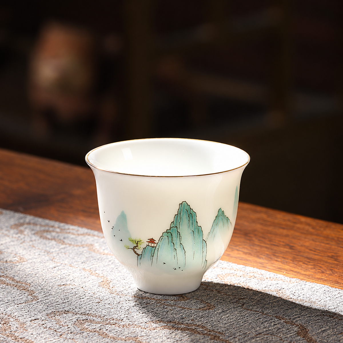 Linglan / Cream-white porcelain / Turquoise mountains / Single cup