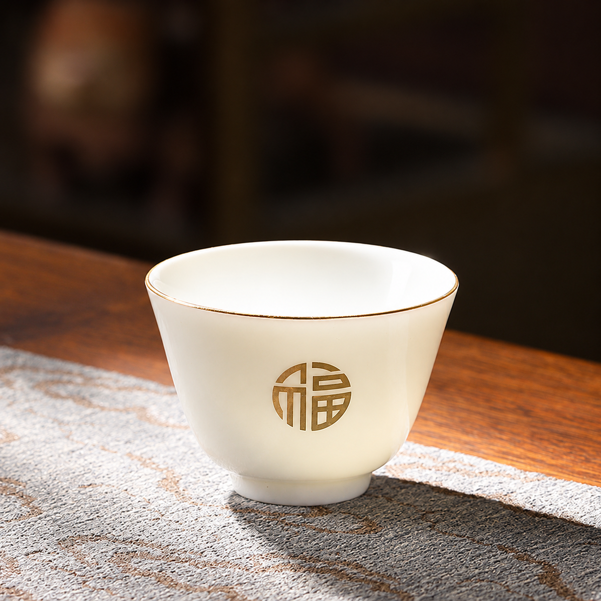 Fengling / Cream-white porcelain / Fu motif / Single cup