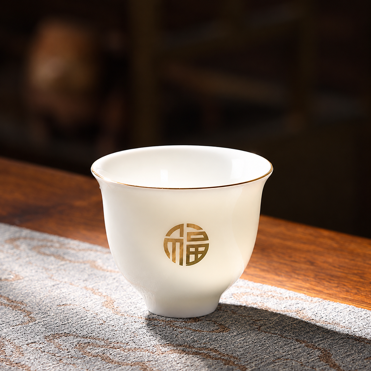 Linglan / Cream-white porcelain / Fu motif / Single cup