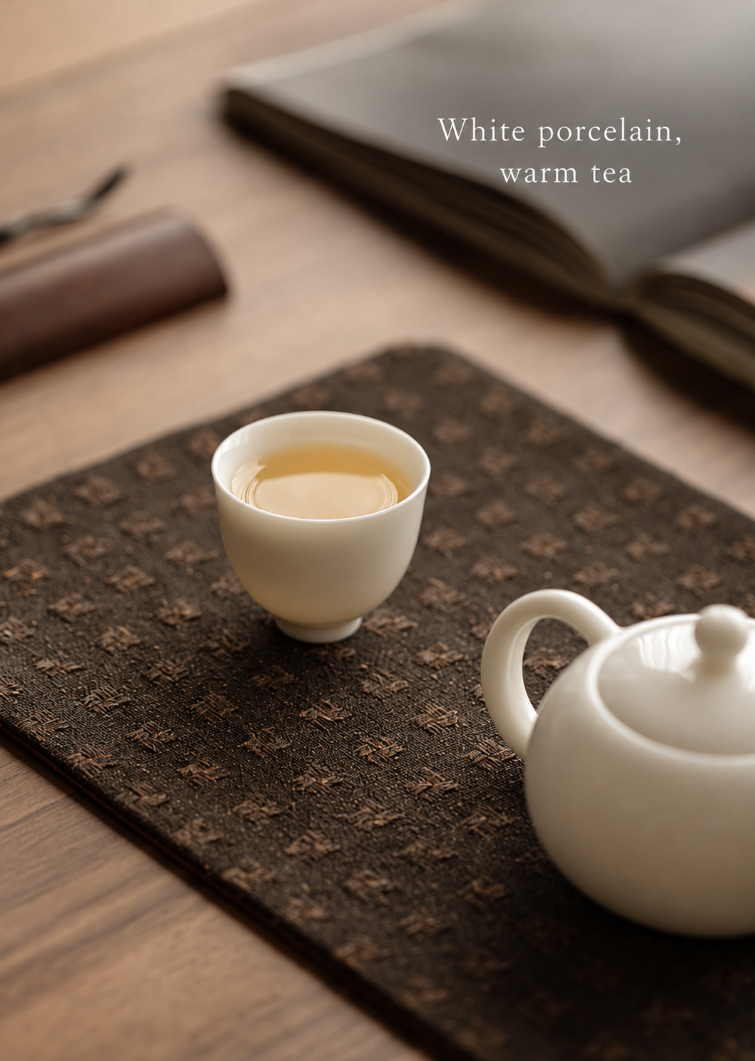 White porcelain, warm tea