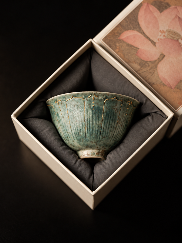 Blue-Green Lotus & Pearl Ceramic Teaware