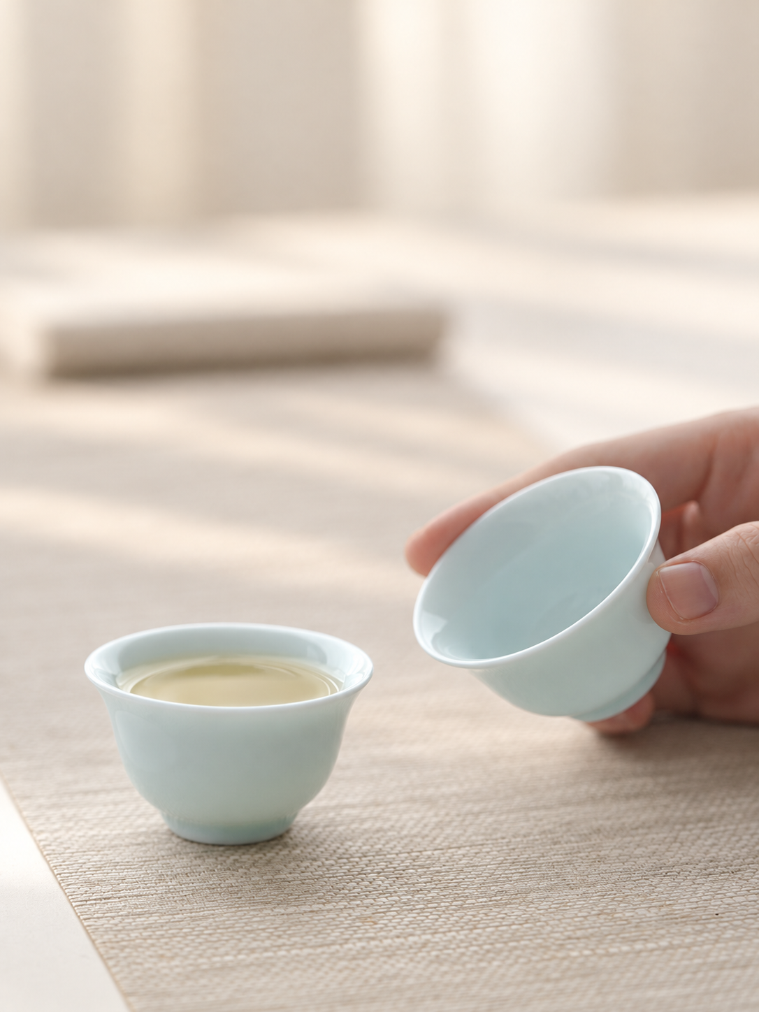 Pale Celadon Ceramic Tea Cups — image 4