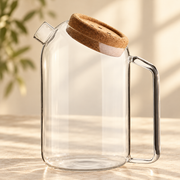 Slanted-Mouth Glass Pitcher with Cork Lid — image 1