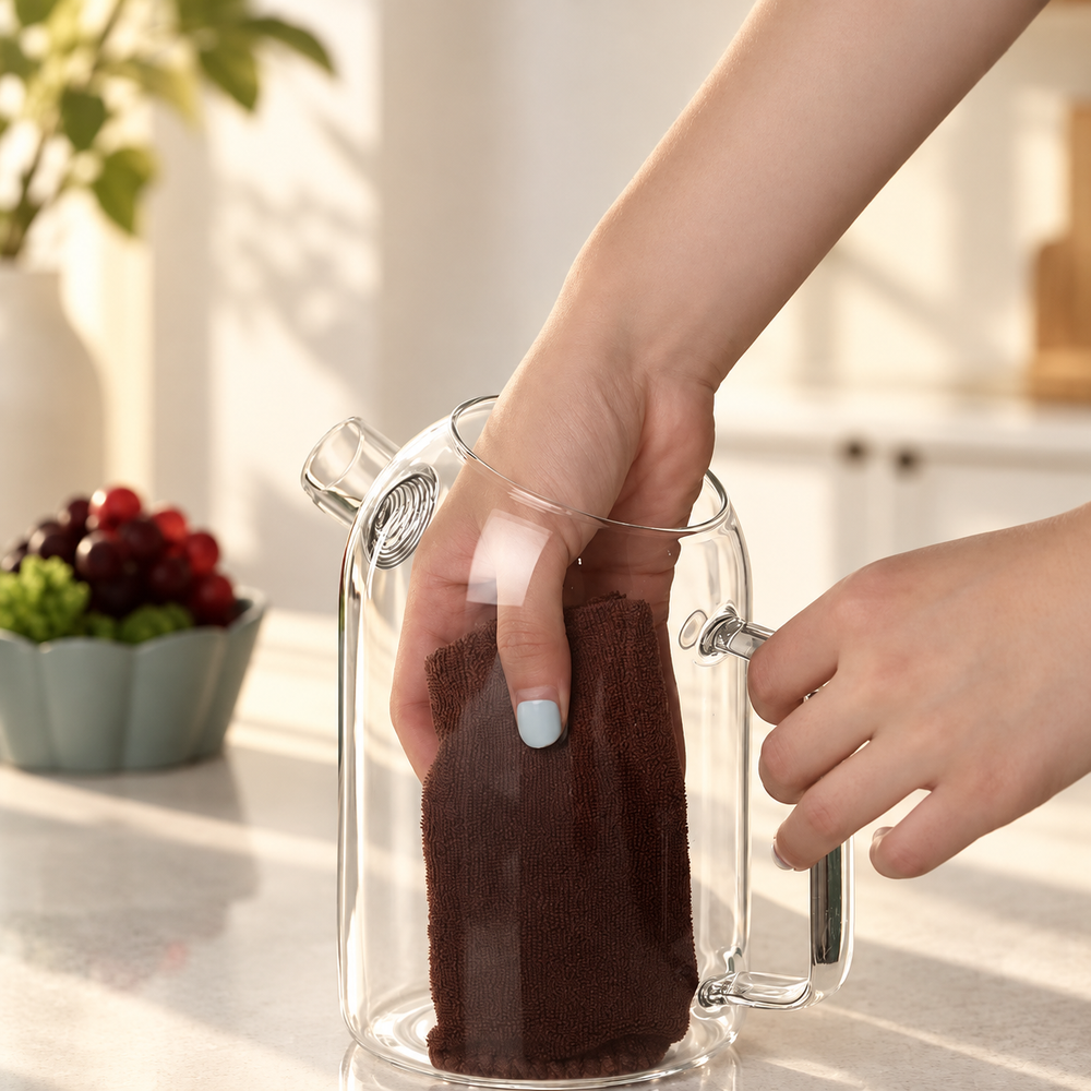 Slanted-Mouth Glass Pitcher with Cork Lid — image 2