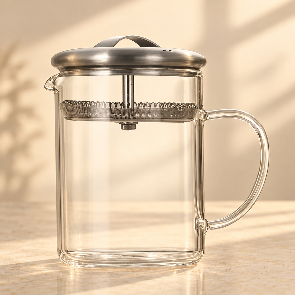 Glass Tea Pitcher with Silver Filter Lid — image 1