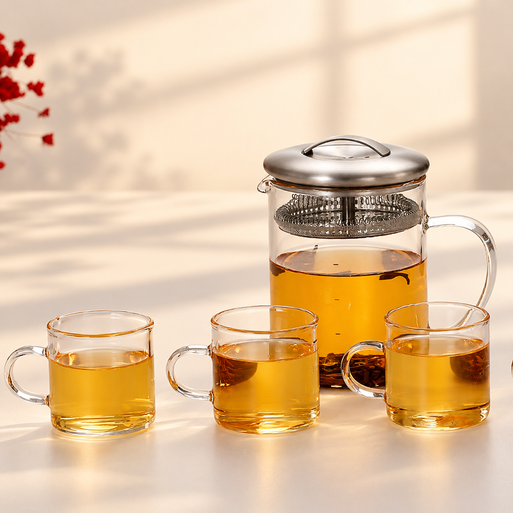 Glass Tea Pitcher with Silver Filter Lid — image 2
