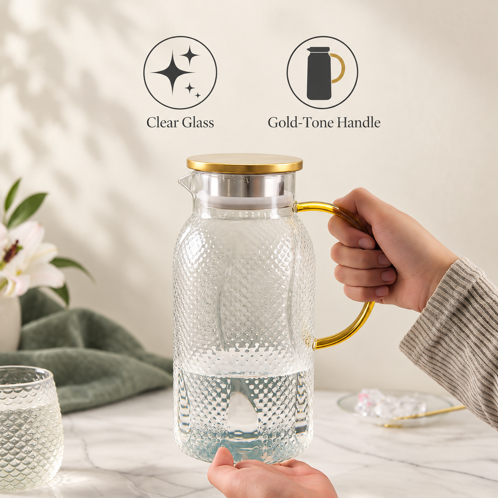 Dot-Textured Glass Pitcher with Gold-Tone Handle — image 2