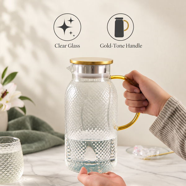 Dot-Textured Glass Pitcher with Gold-Tone Handle