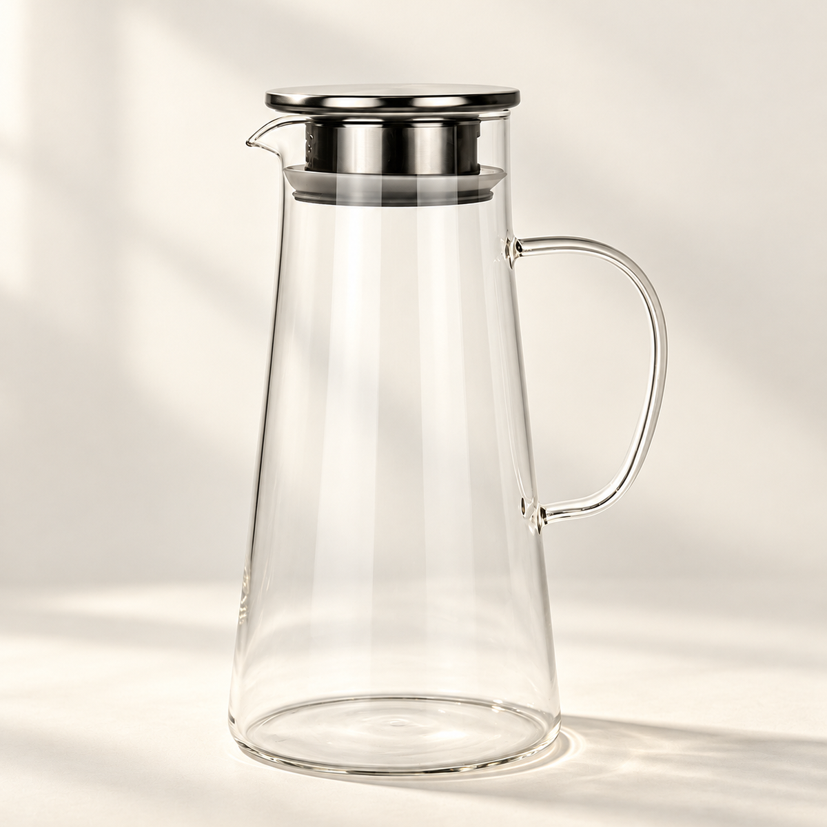 Tall Glass Pitcher with Metal Strainer Lid — image 1