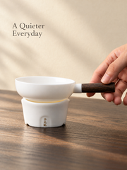 White Ceramic Tea Filter with Wooden Handle and Matching Rest — image 4