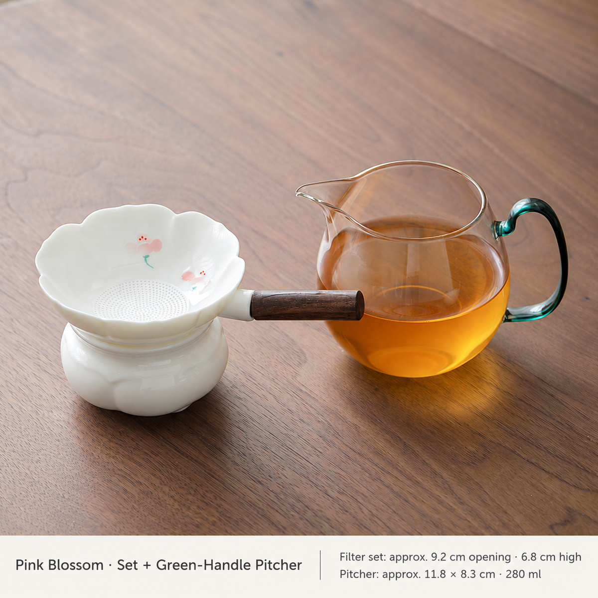 Pink Blossom · Set + Green-Handle Pitcher