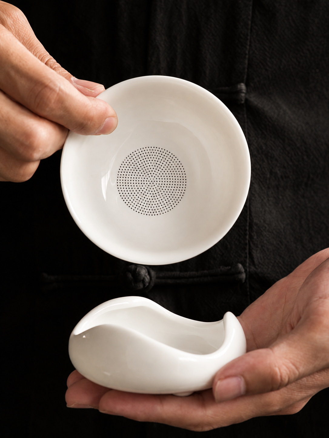 White Ceramic Tea Filters with Ingot Rests and Optional Pourers — image 2