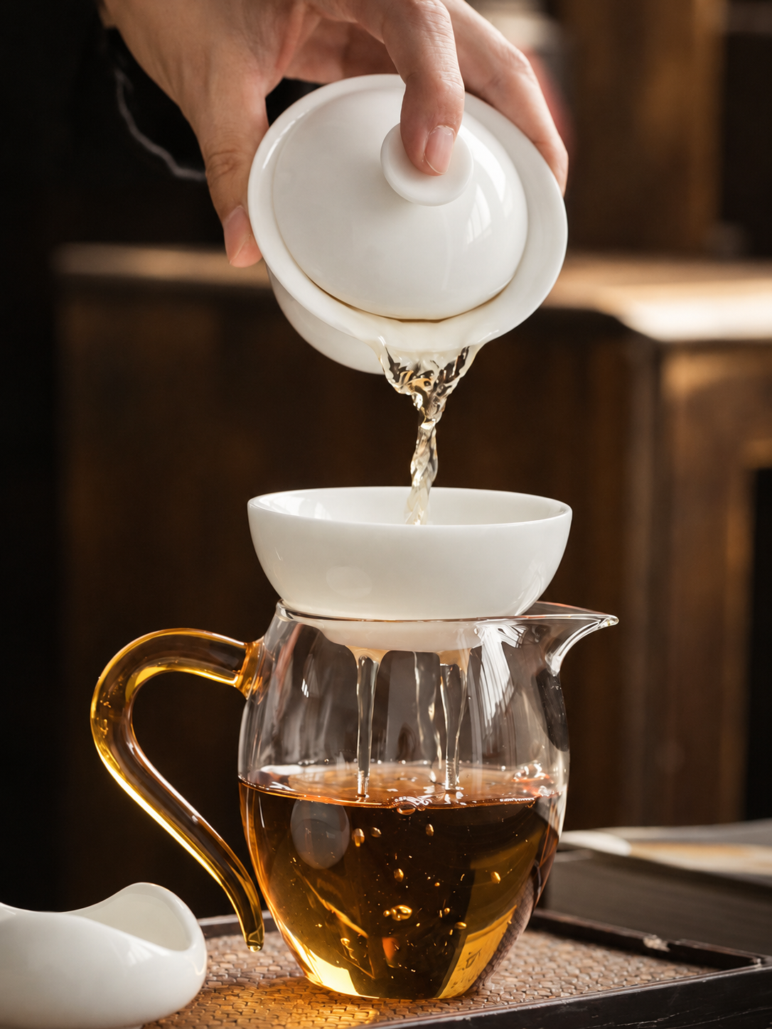 White Ceramic Tea Filters with Ingot Rests and Optional Pourers — image 3