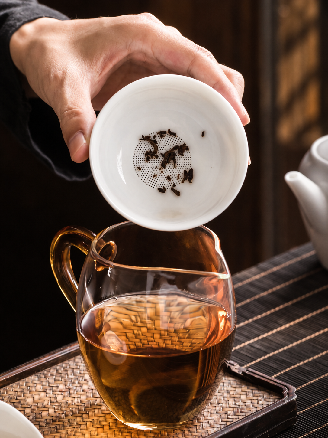 White Ceramic Tea Filters with Ingot Rests and Optional Pourers — image 4