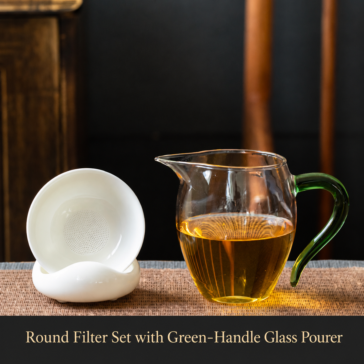 Round Filter Set with Green-Handle Glass Pourer