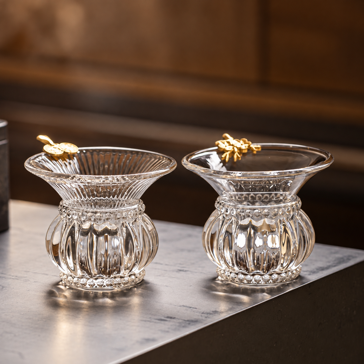 Glass Tea Filters and Rests — Ribbed, Smooth and Hammered — image 1