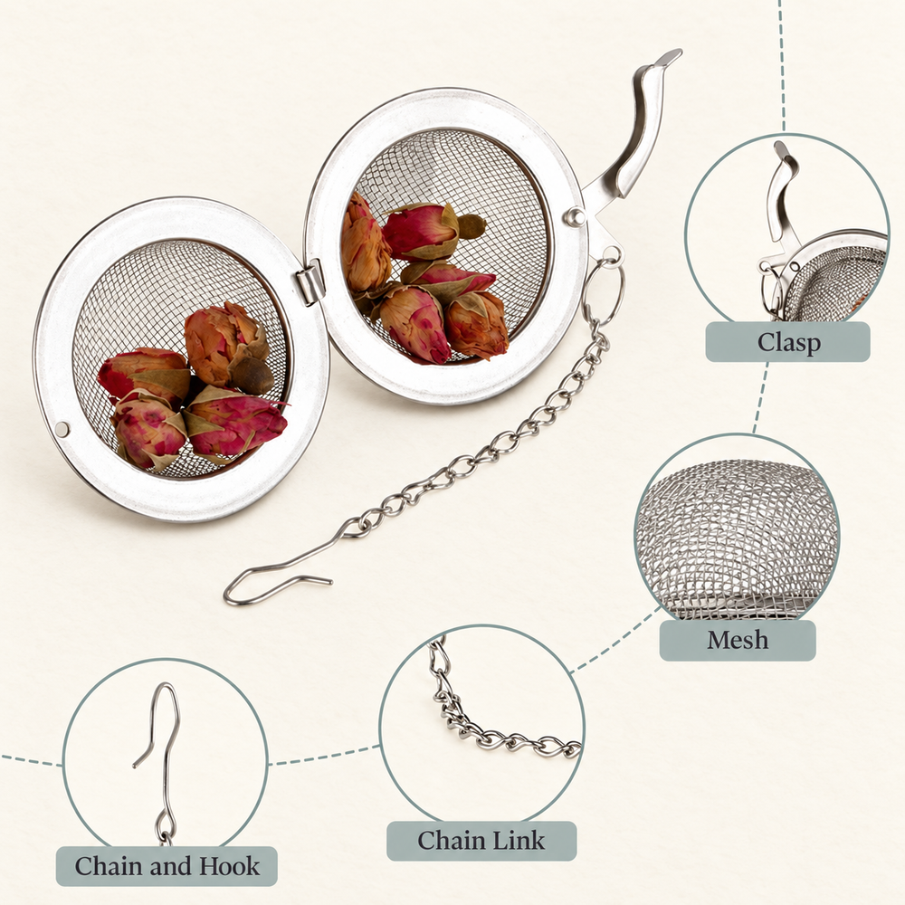 Silver Mesh Tea Ball with Chain and Hook — image 2
