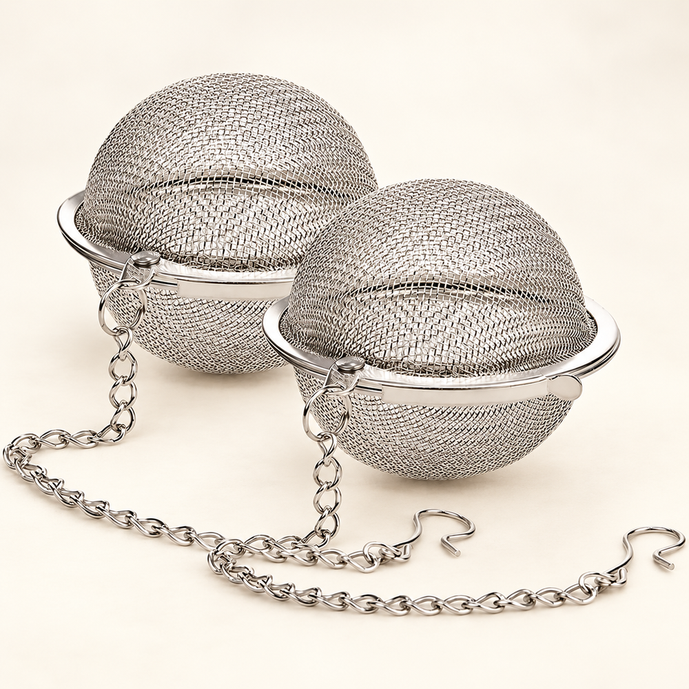 Hinged Silver Mesh Tea Infuser with Chain — image 1