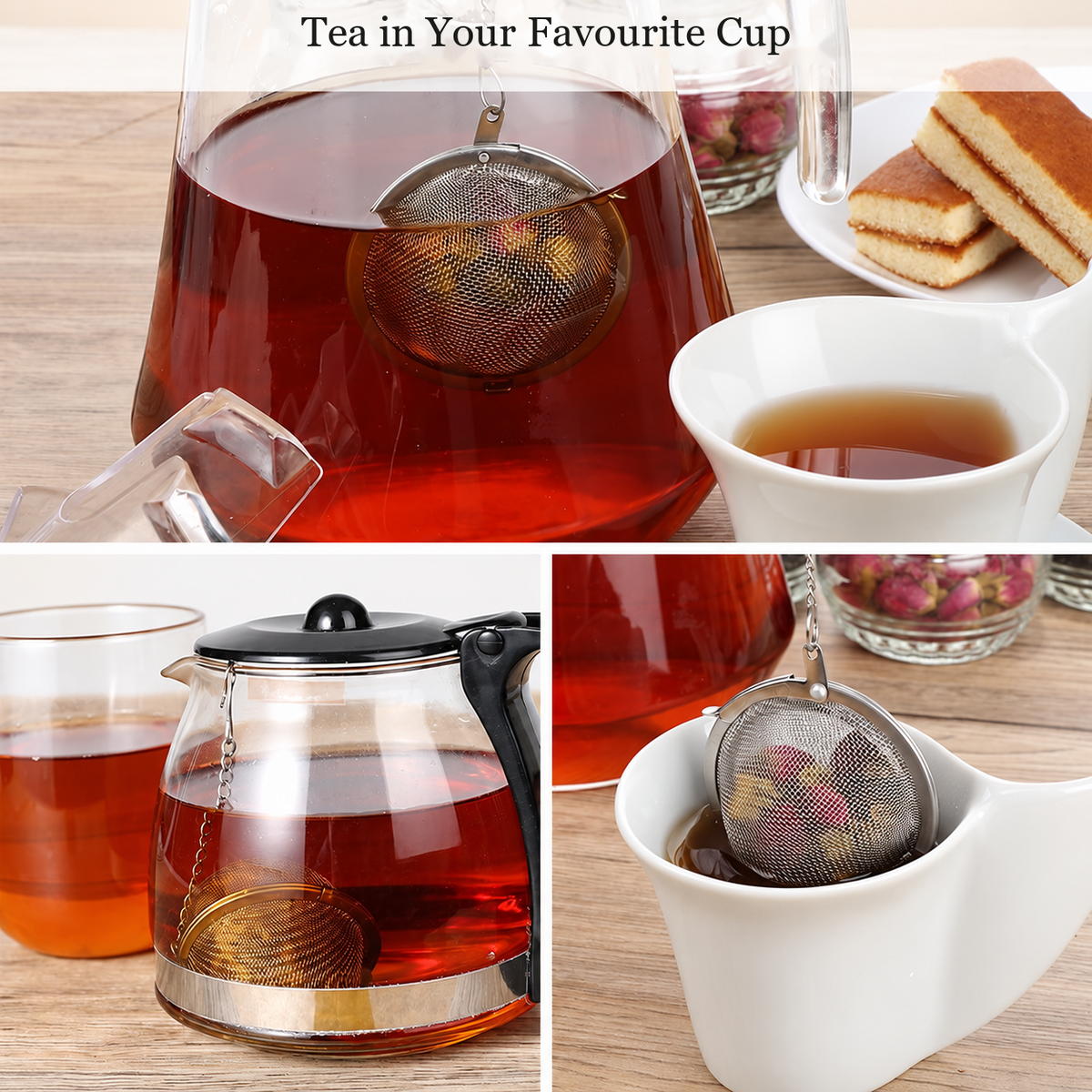 Hinged Silver Mesh Tea Infuser with Chain — image 5